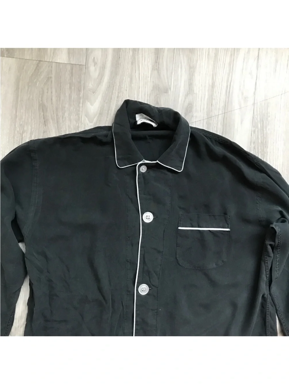SAKS FIFTH AVE BLACK SILK PJ SHIRT MENS XL